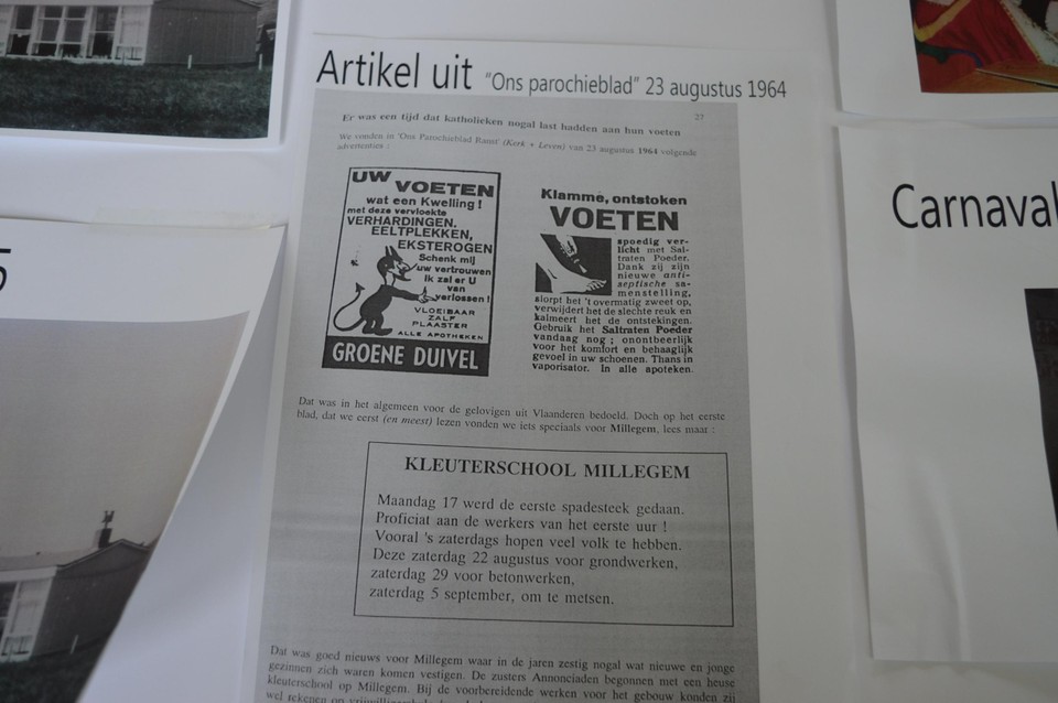 Een fiere aankondiging in het parochieblad over de komst van de nieuwe kleuterschool.