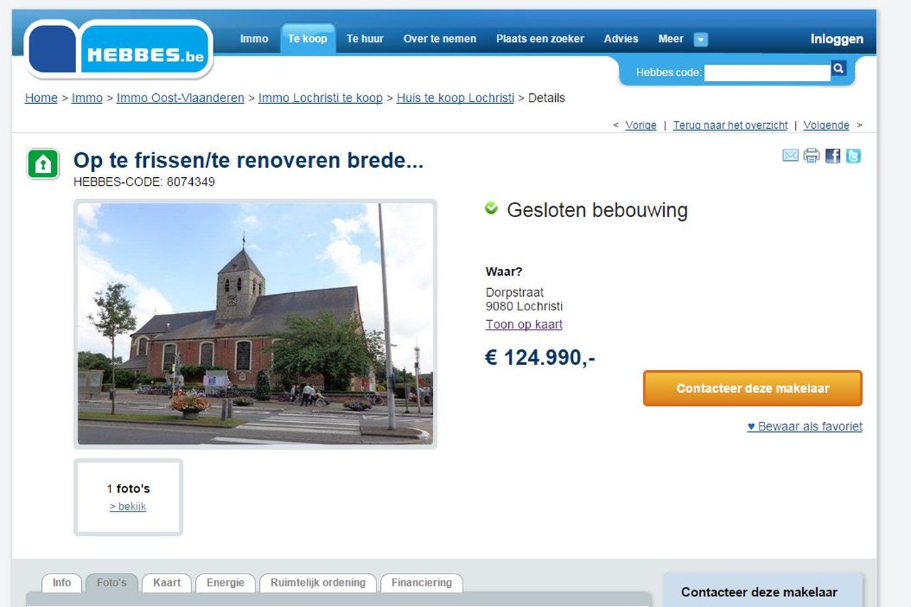 Kerk Lochristi te koop op Hebbes.be voor 124.990 Zal wel een vergissing zijn (Lochristi) | Nieuwsblad