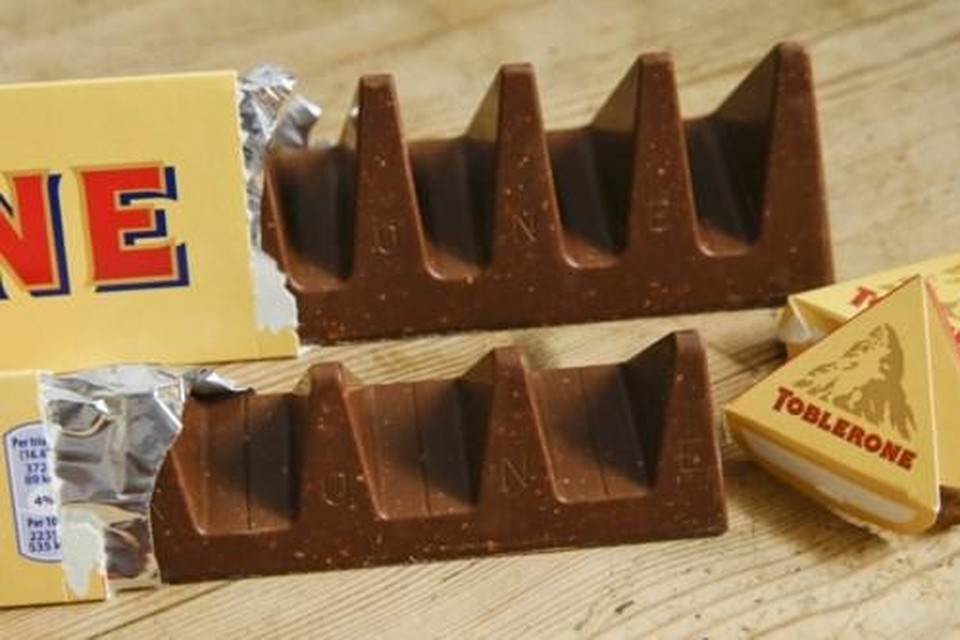 Een klassiek voorbeeld van krimpflatie: de chocoladerepen van Toblerone na de brexit. 