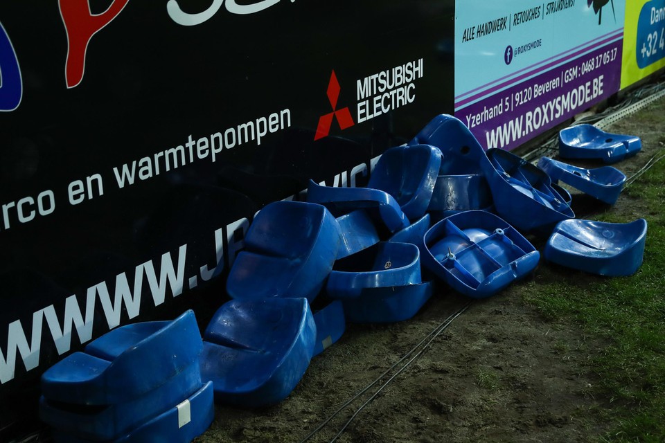 Some of the seats that were destroyed by Beerschot fans.
