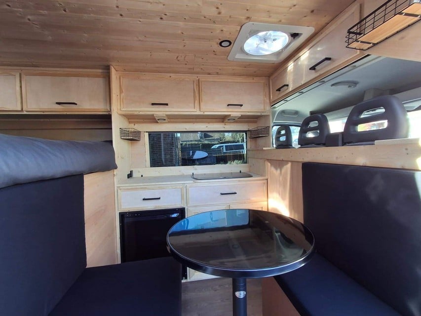 The interior of the van.
