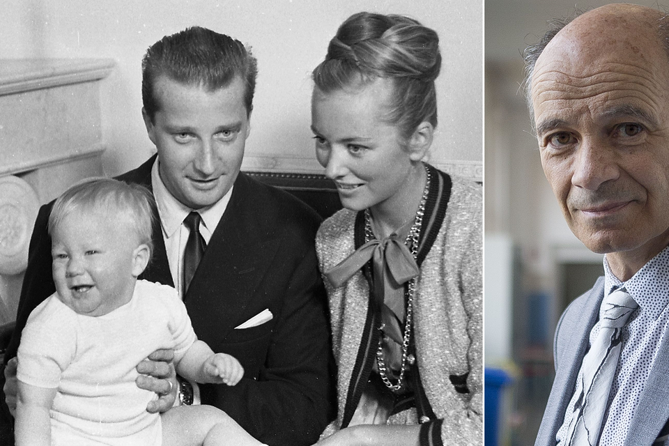 Filip op de schoot van Albert en Paola. Rechts: Peter Adriaenssens.