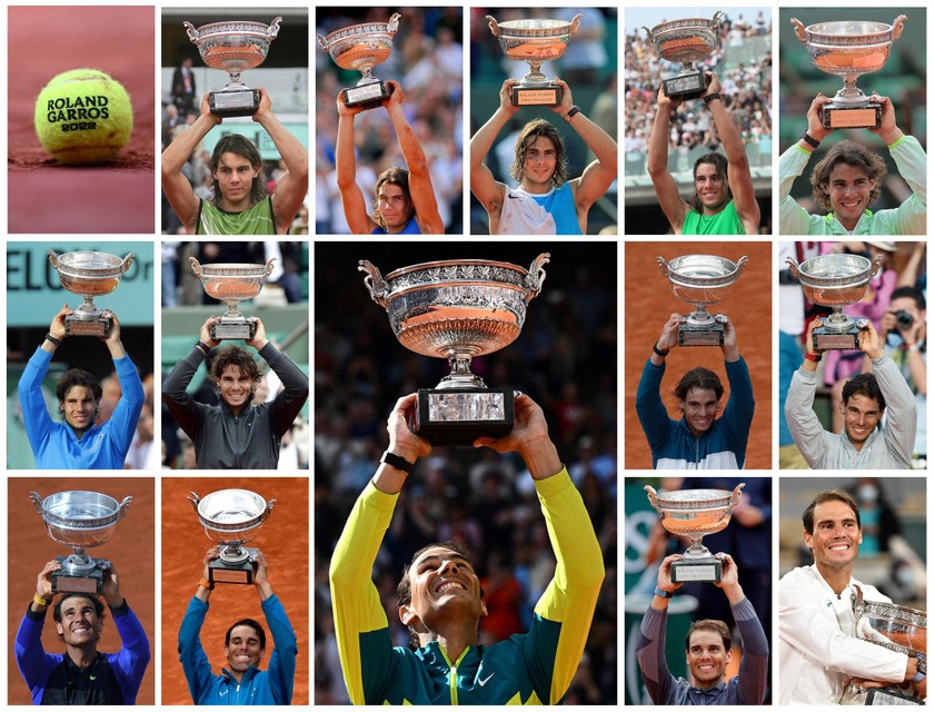 De 14 Roland Garros-triomfen van Nadal.  