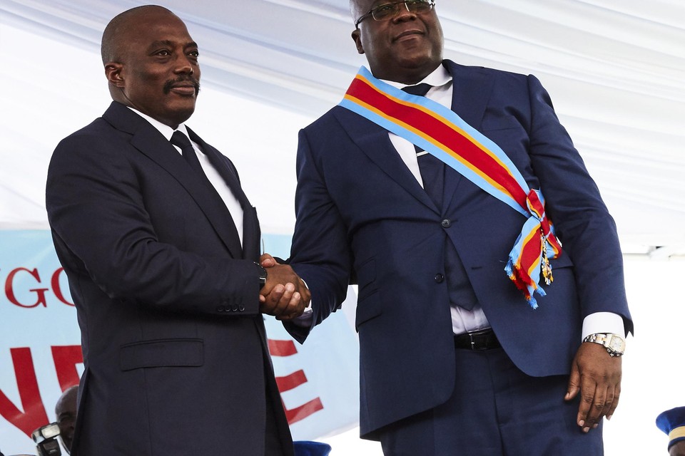 Oud-president Joseph Kabila en huidig Congolese president Felix Tshisekedi  