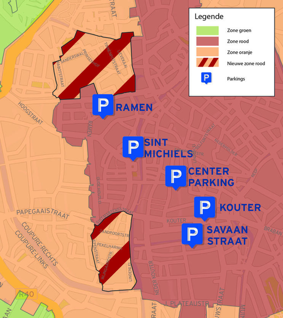 Het Prinsenhof en de wijk rond de Iepenstraat worden parkeerzone rood.  