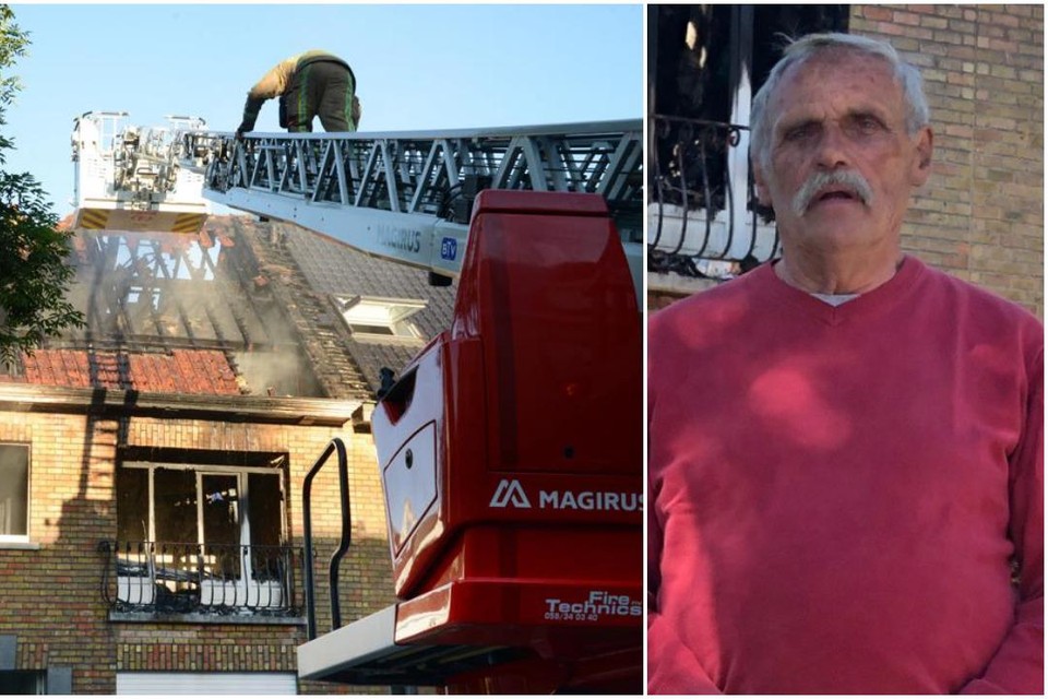 Bewoner Leo Van De Woestijne liep een rookintoxicatie op. Toen de brandweer aankwam, sloegen de vlammen al uit het dak. 