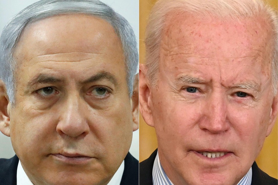 Netanyahu (links) en Biden hadden voor de derde keer sinds de escalatie een telefoongesprek.