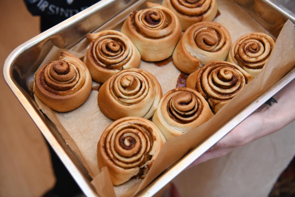 The classic cinnamon rolls, fresh from the oven.  
