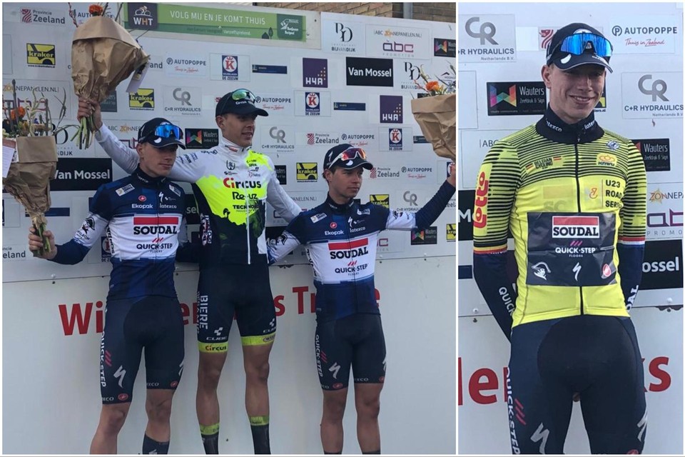 Deweirdt, Dejaegher en Reinderink op het podium. Siebe Deweirdt veroverde ook de gele leiderstrui in de U23 Road Series.