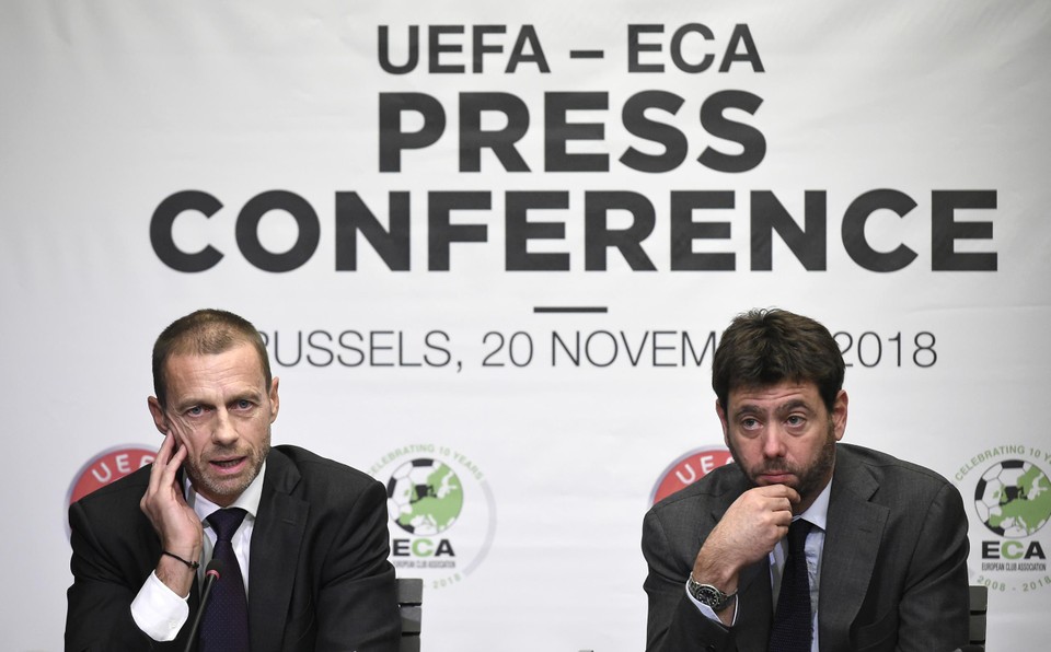 UEFA-voorzitter Aleksander Ceferin (links) naast Andrea Agnelli, voorzitter van Juventus.