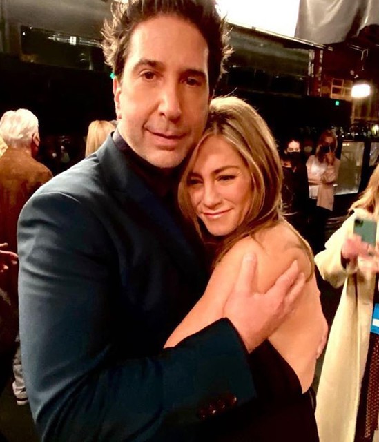 Schwimmer en Aniston tijdens de reünie.