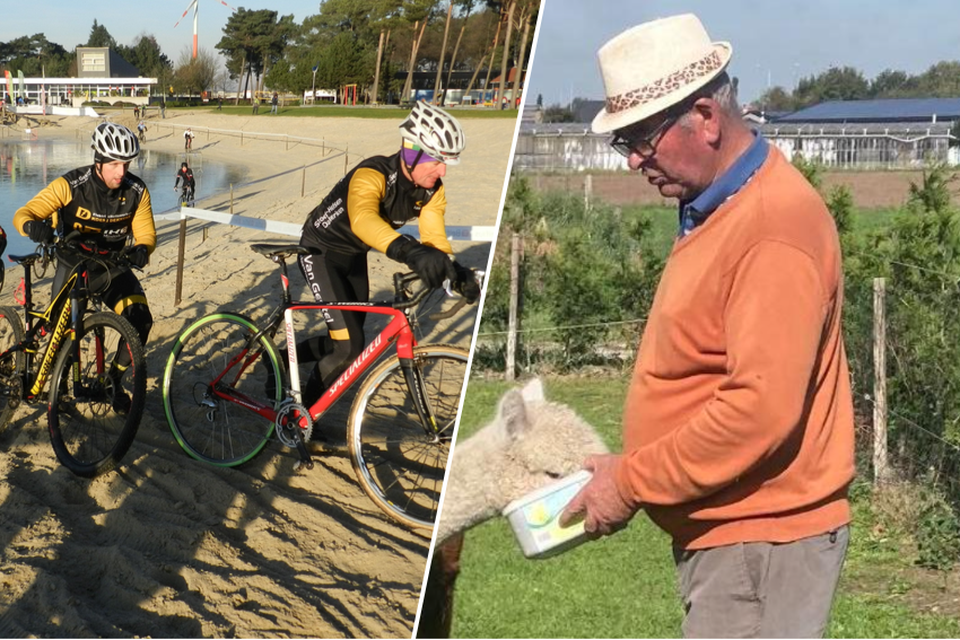 Links: een van de vorige edities van de Mostencross, rechts: de betreurde Jef Schalk woonde aan het parcours, hij overleed na een aanrijding op de rennersparking vorig jaar.