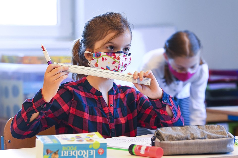 In Courcelles, een gemeente in Henegouwen, moeten kinderen vanaf zes jaar voortaan een mondmasker dragen op school (themabeeld) 