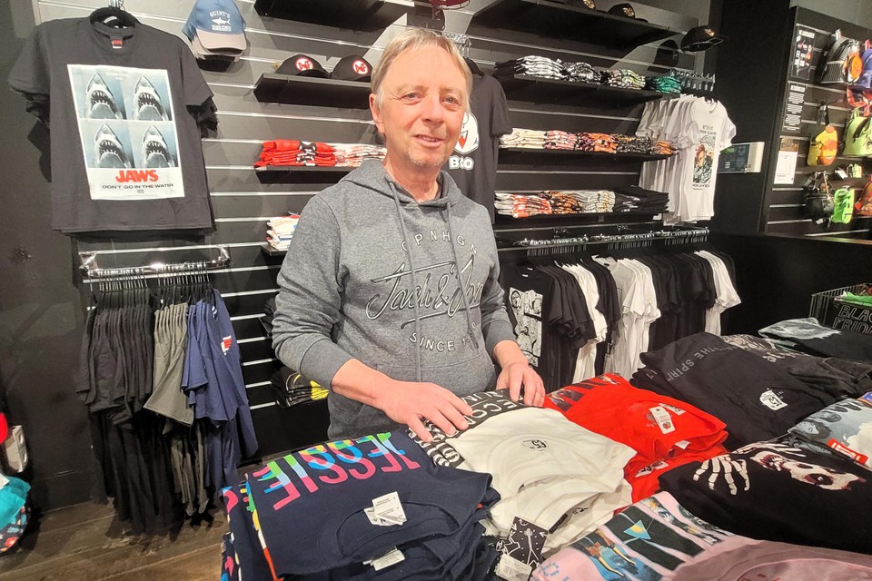 Philippe Bogaerts showed particular interest in the large number of fan t-shirts on display at HMV.