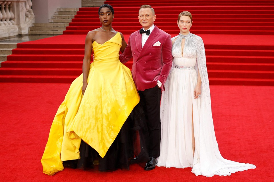 De sterren van de film: Lashana Lynch, Daniel Craig en Lea Seydoux  