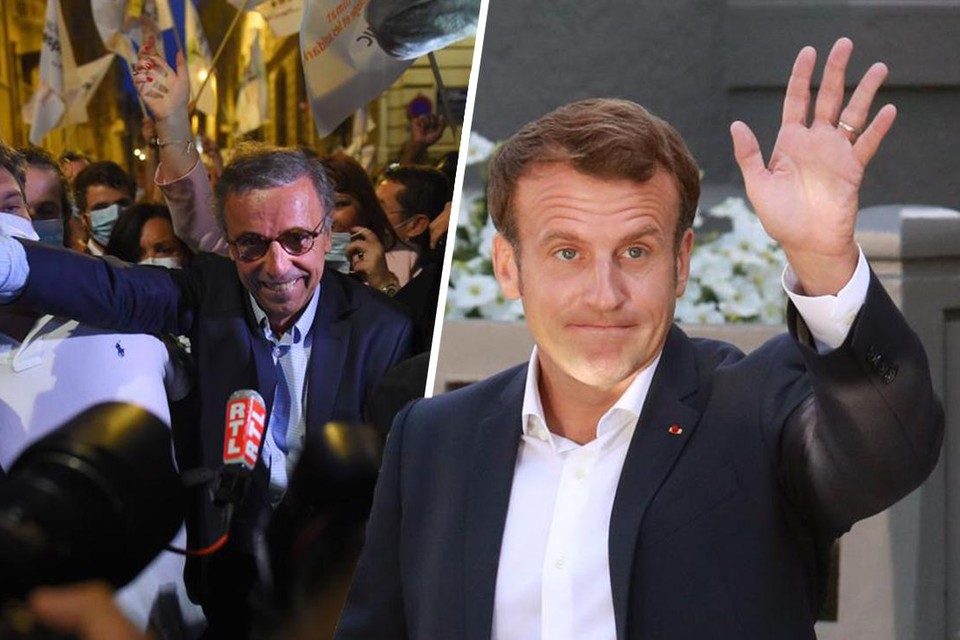 De Franse gemeenteraadsverkiezingen draaiden uit op een afgang voor president Macron (rechts) en een triomf voor de groenen (links) 