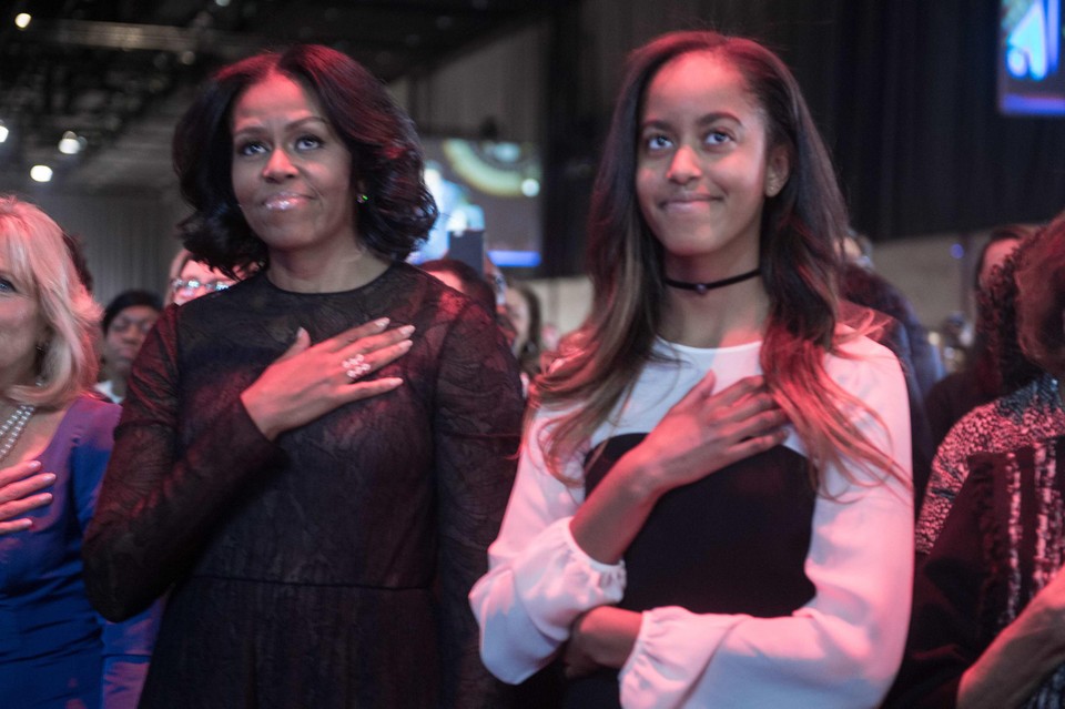 Michelle Obama met haar oudste dochter Malia  