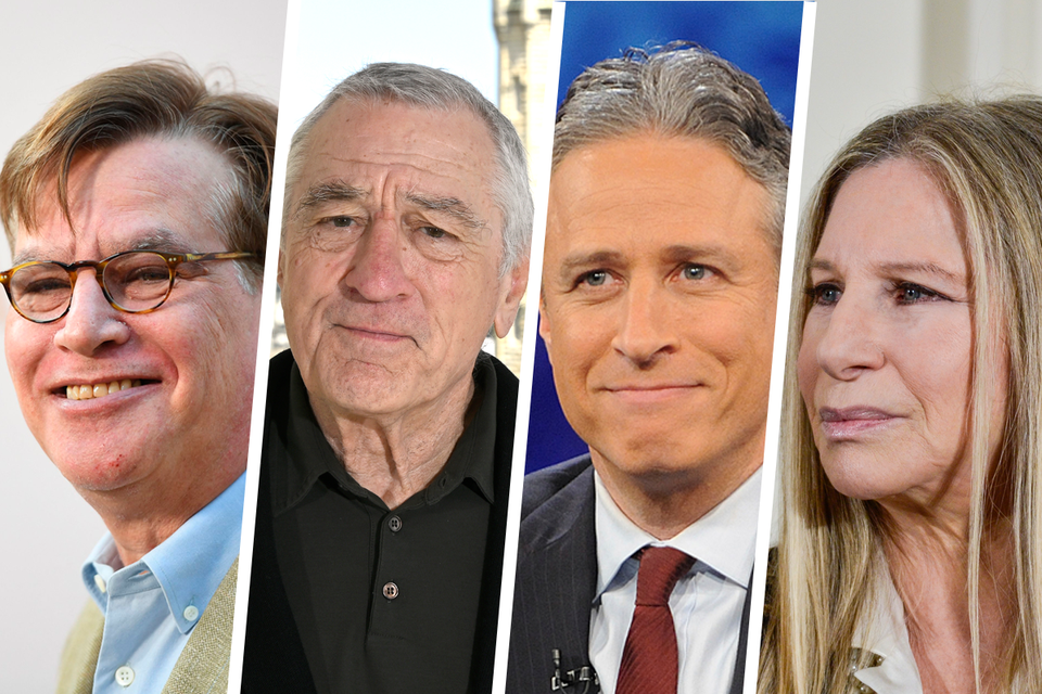 Van links naar rechts: Aaron Sorkin, Robert De Niro, Jon Stewart en Barbra Streisand.