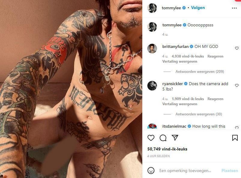 Het Instagrambericht dat Tommy Lee “per ongeluk” deelde. 