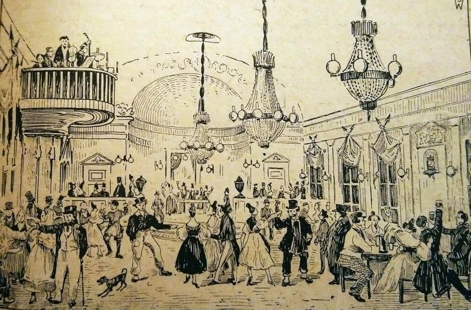 Een tekening van ‘danszaal’ De Rietdijk uit de Chronijke van Antwerpen.