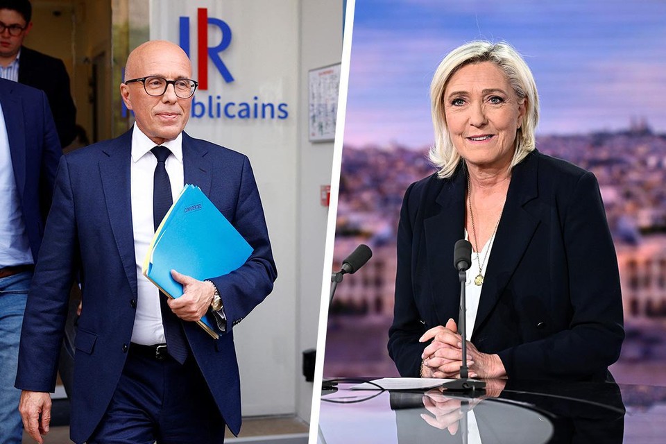 Dat Éric Ciotti van Les Républicains (links) toenadering zoekt tot Marine Le Pen, wordt hem niet in dank afgenomen.