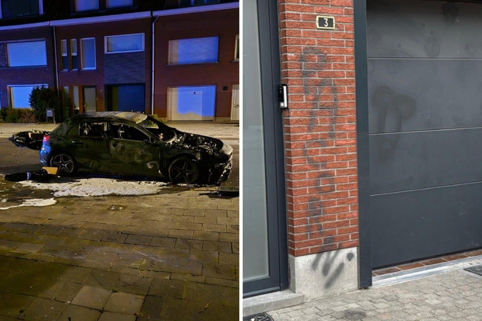 Car set on fire in Ekeren, perpetrator leaves message on facade (interior)