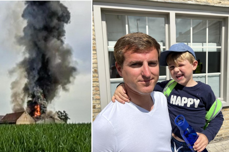 Tom Van Rompaey kwam zijn zoon Emile ophalen na de brand. 