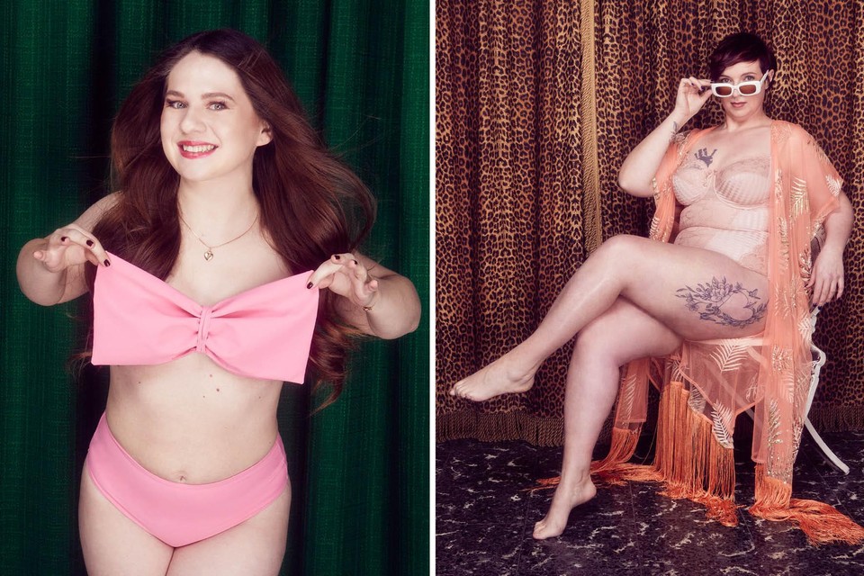 Katrien (links): strik bikini: Love Stories, Gwenny (rechts): body: PrimaDonna, kamerjas: Twinset, zonnebril: Lanvin Eyewear