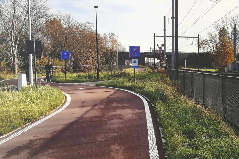Ongeveer op de plek waar deze foto genomen is, moet in 2025 een fietstunnel de overweg rechts achteraan in beeld vervangen. 