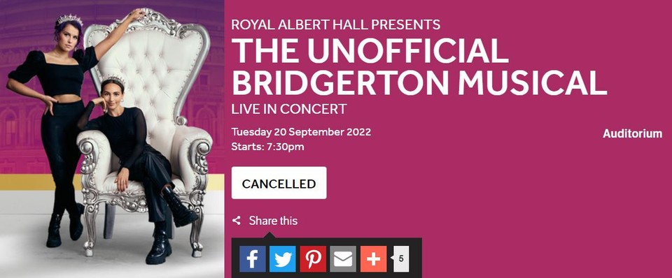 ‘Cancelled’, klinkt het op de website van de Royal Albert Hall in Londen. 
