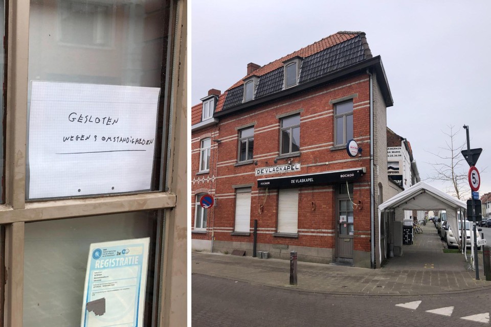 “Gesloten wegens omstandigheden” hangt er aan de deur van café De Vlaskapel. Zaakvoerder Jurgen Vankeersbilck vecht voor zijn leven in het ziekenhuis.