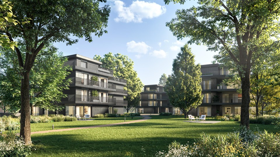 In de tuin van het kasteel Potuit komen luxueuze appartementen.
