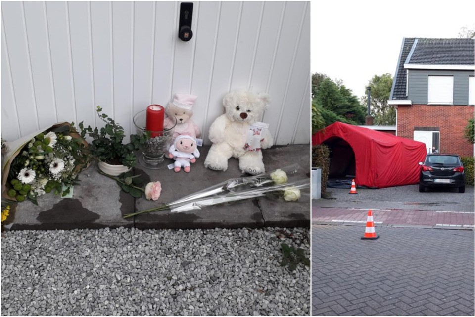 Aan de poort van kinderopvang Klim-Op liggen bloemetjes en beertjes ter nagedachtenis van het kindje dat donderdagavond op de oprit werd aangereden. 