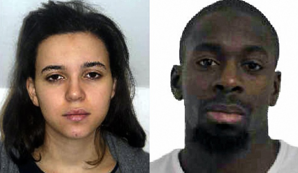Hayat Boumeddiene (links), de vriendin van aanslagpleger Amédy Coulibaly (rechts). 
