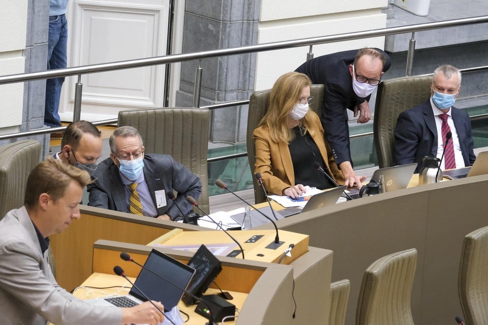 De bonzen van 3M (rechts) konden tijdens een eerste zitting geen antwoorden geven op de vragen van de Vlaamse Parlementsleden.
