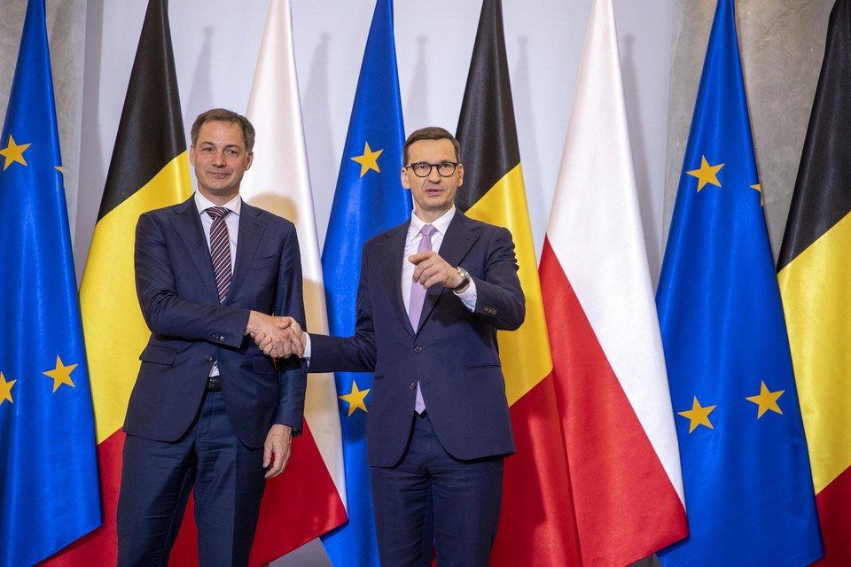 Belgisch premier Alexander De Croo ontmoette Poolse eerste minister Mateusz Marowiecki. 