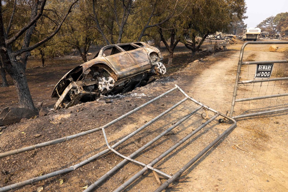 Twee lichamen werden aangetroffen in een uitgebrande auto. 