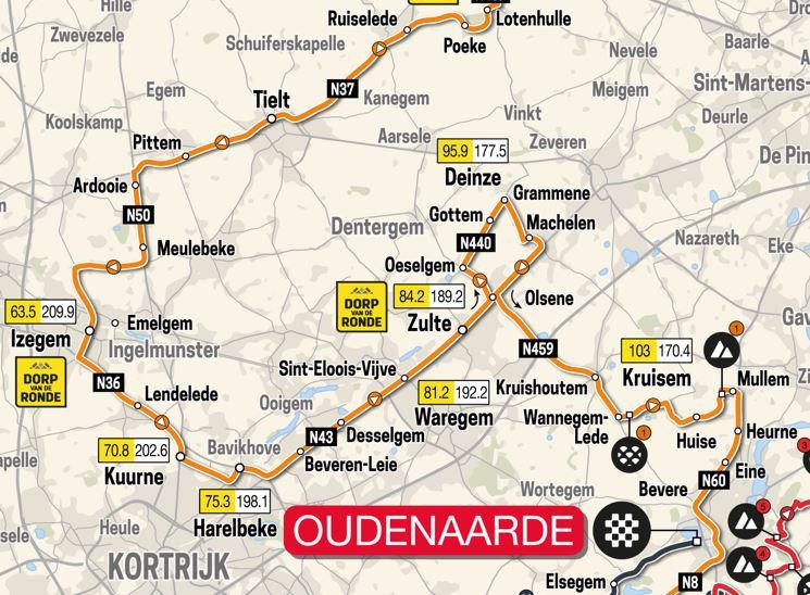 Het stuk dat de Ronde door onze regio rijdt, van Ruiselede tot Izegem.