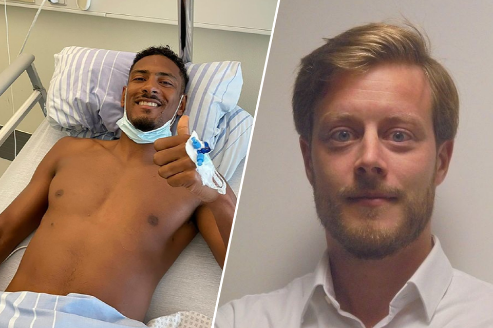 Links: profvoetballer Sébastien Haller in het ziekenhuis. Rechts: uroloog Filip Poelaert.  