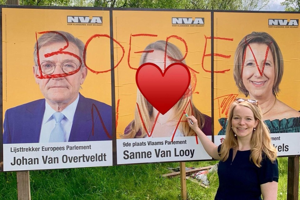 Sanne Van Looy reageert op haar eigen manier op het vandalisme.