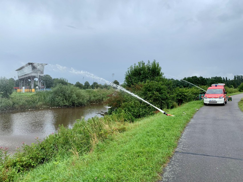 Op verschillende plaatsen zette de brandweer pompen in om zuurstof in het water te krijgen.