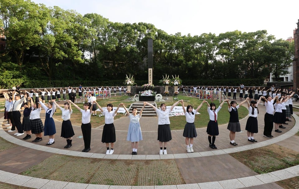 The peace monument in Nagasaki.