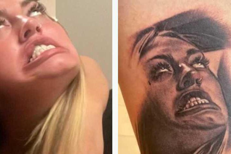 Australiër Jarrod Grove liet een foto van zijn vrouw die zij zelf heel lelijk vindt, op zijn been tatoeëren.