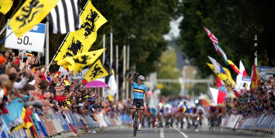 De aankomst van de laatste Belgische wereldkampioen: Philippe Gilbert in Valkenburg 2012