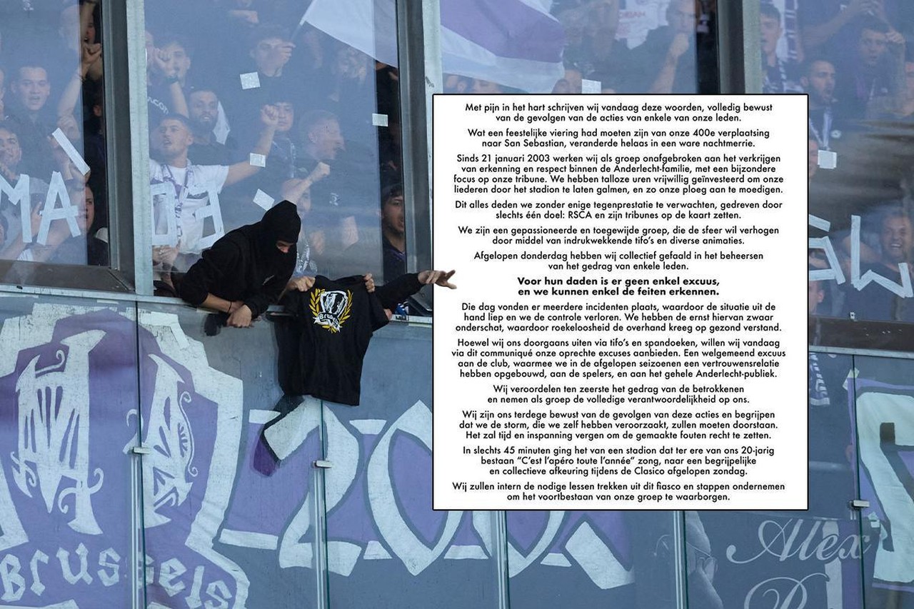 Anderlecht-fanclub Mauves Army Biedt Excuses Aan Na Wangedrag Tijdens ...