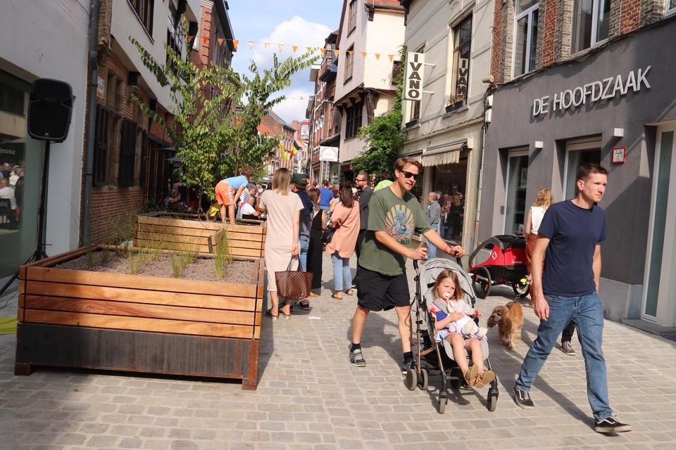 De winkel-wandelstraat is verfraaid met bloembakken en gezellige zitbanken.