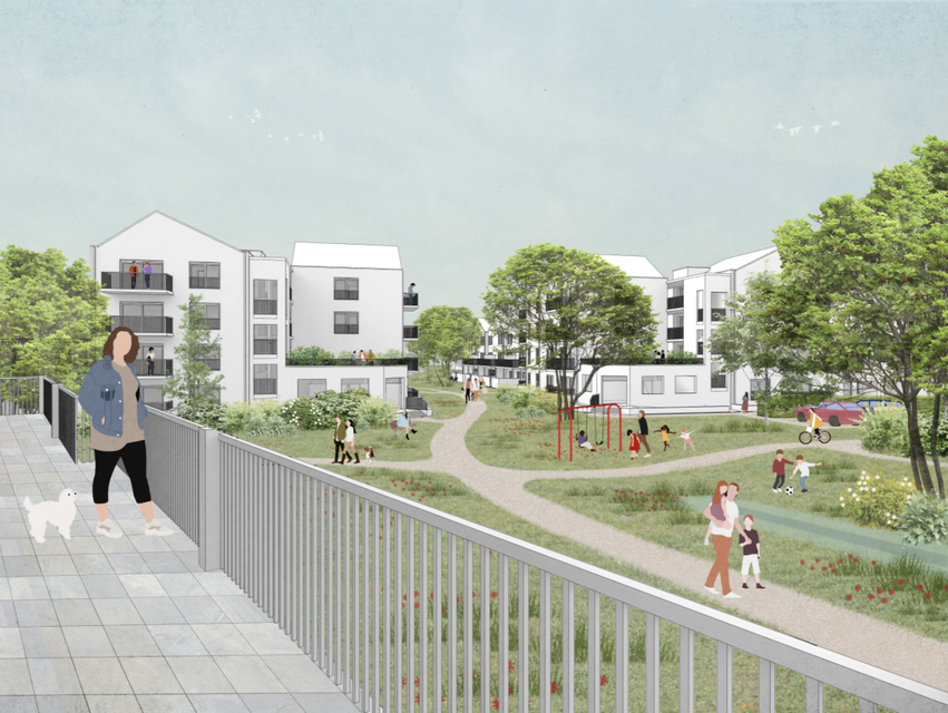 Een variatie aan gebouwen en veel groen, zo zal de nieuwe sociale woonwijk eruitzien.
