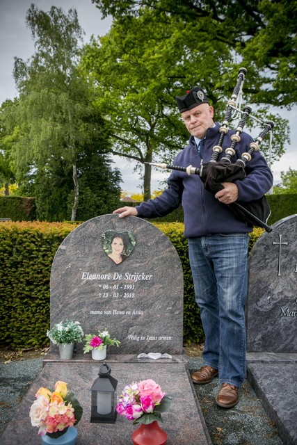 Wilfred at the grave of his daughter Eleanor.  Bagpipes are played there every month. 