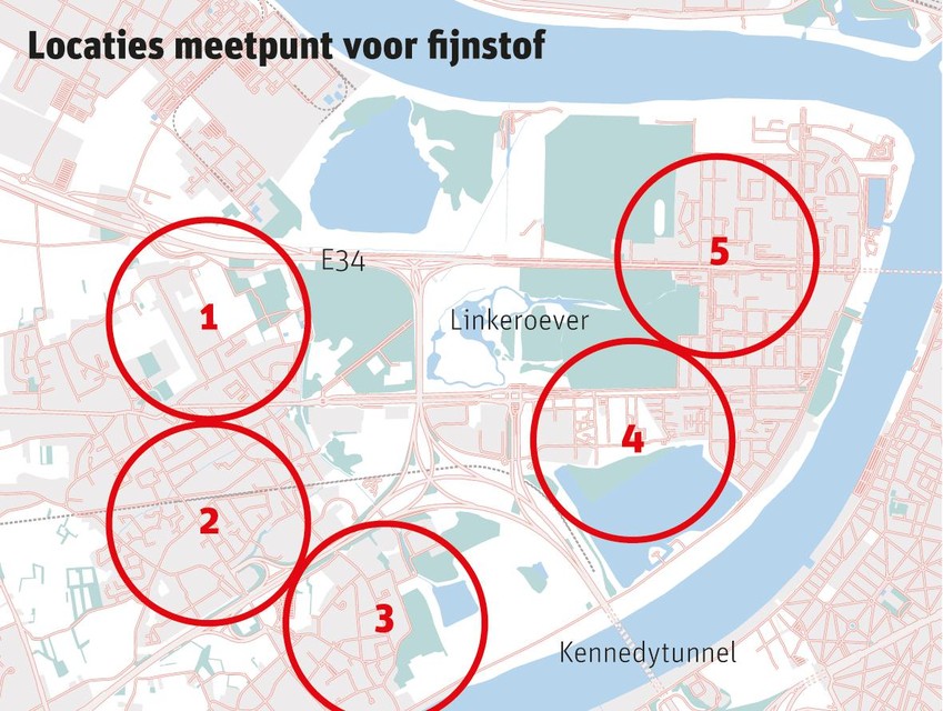 In deze vijf zones komt een meetstation. De exacte locaties, behalve dan de Blancefloerlaan op Linkeroever, moeten nog bepaald worden. 