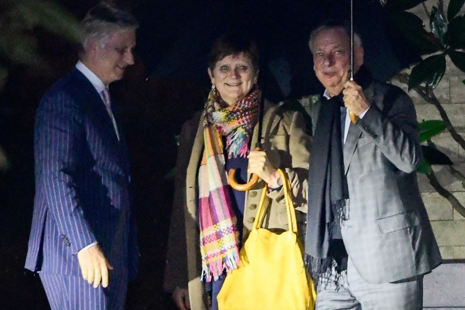Sabine Laruelle en Patrick Dewael bij koning Filip. 